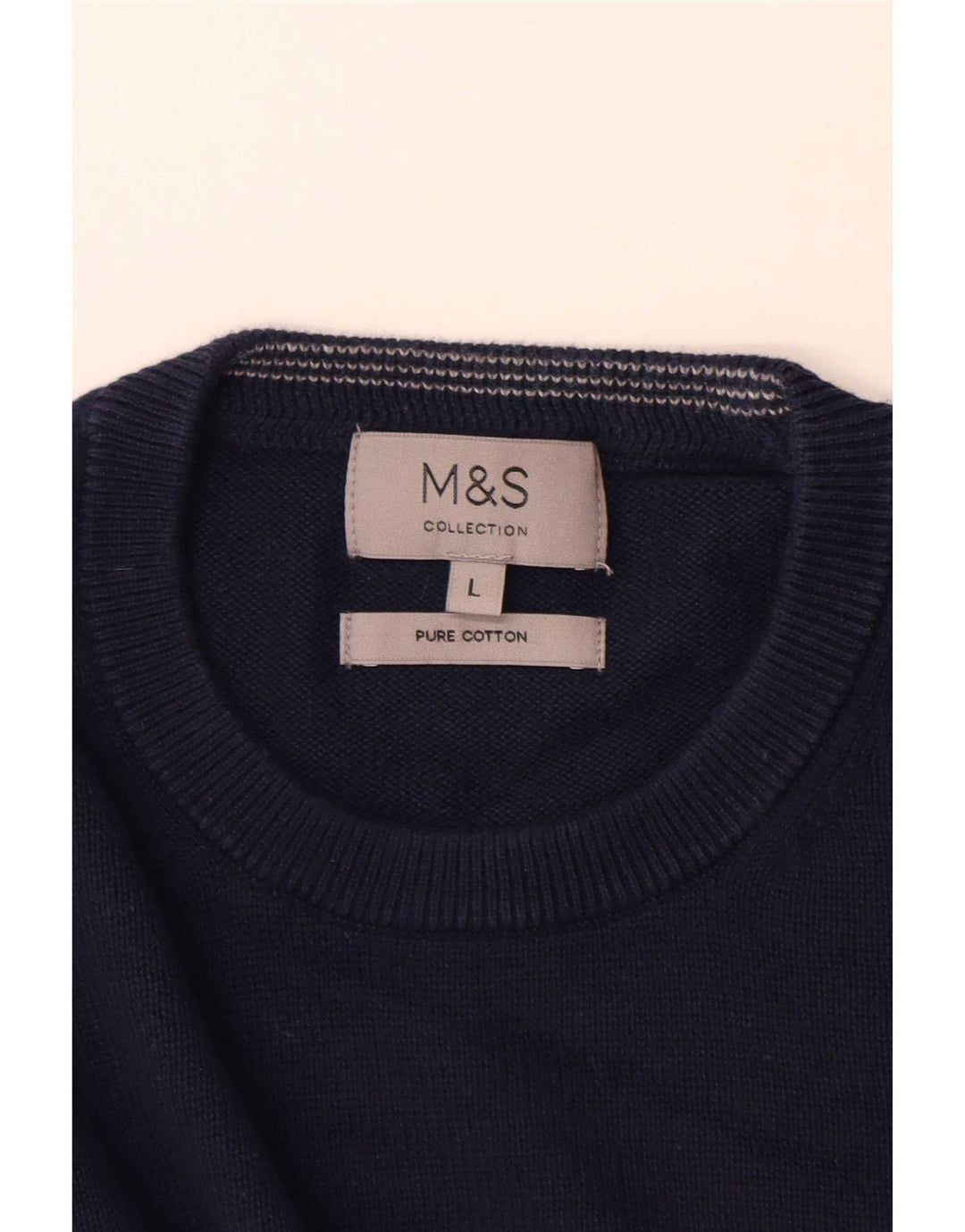 Pulover pentru bărbați Marks & Spencer cu gât roșu, mare din bumbac bleumarin