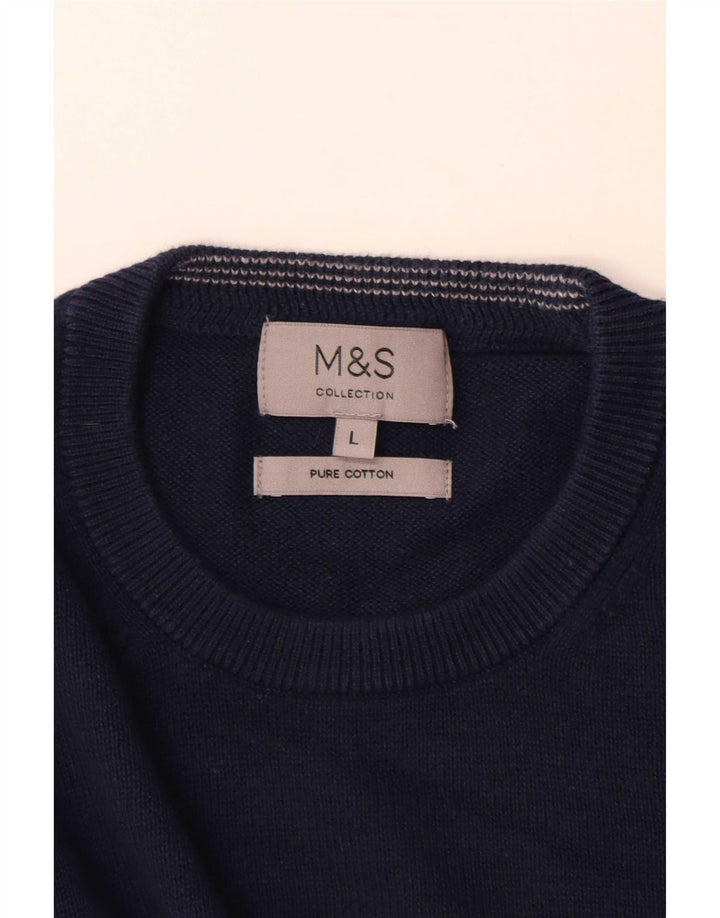 Pulover pentru bărbați Marks & Spencer cu gât roșu, mare din bumbac bleumarin