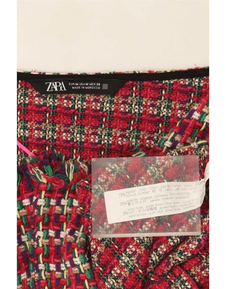 Jachetă Bolero pentru femei Zara UK 12, bumbac cu carouri roșii medii