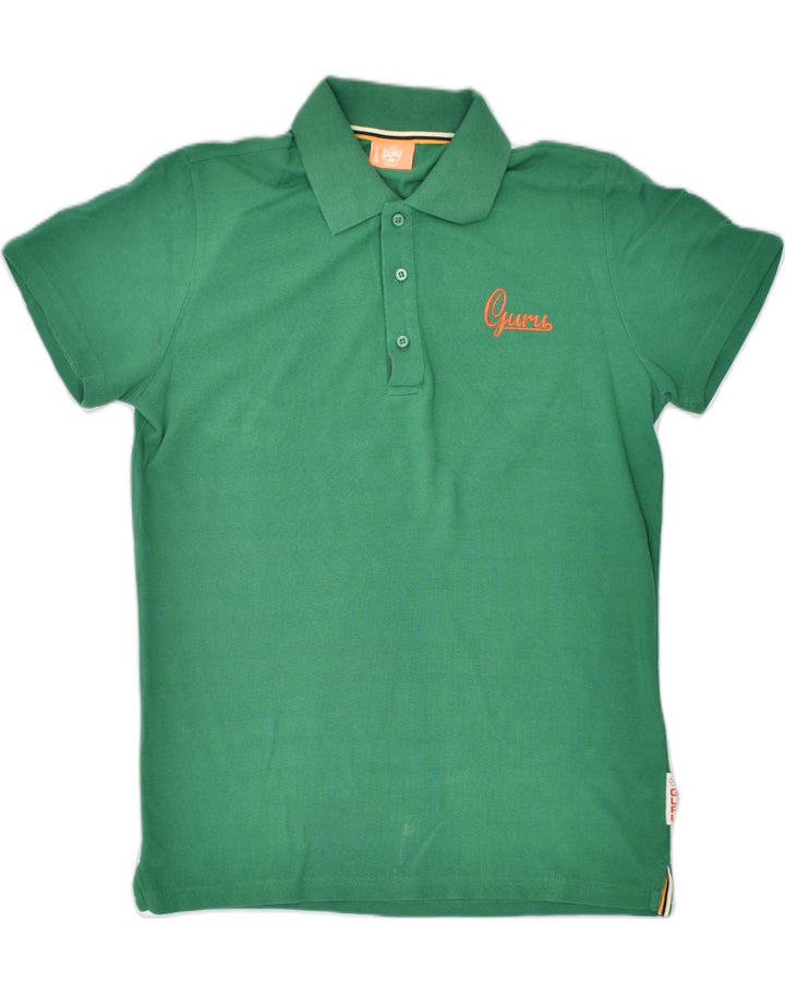 GURU Mens Graphic Polo Shirt Large Green Cotton | Vintage | Thrift | Second-Hand | Used Clothing | Messina Hembry 
