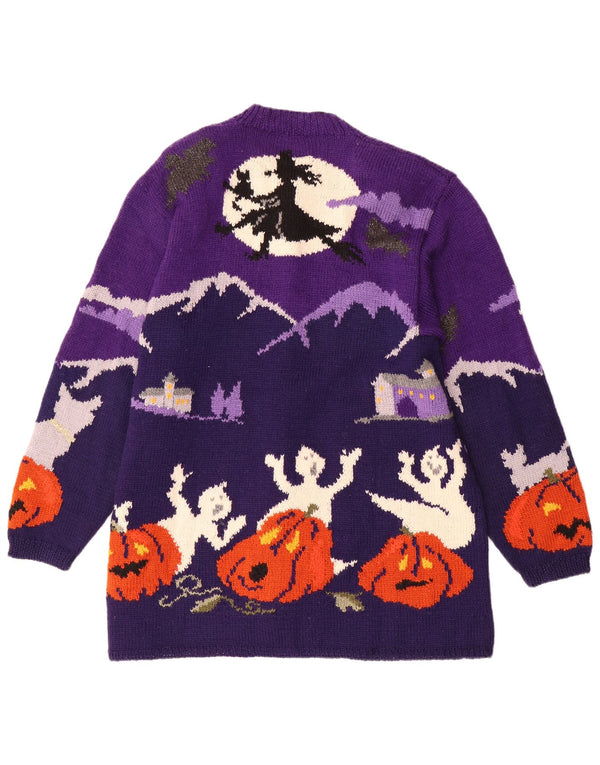 Pulover cardigan grafic pentru femei VINTAGE UK 20 2XL Lână color bloc mov