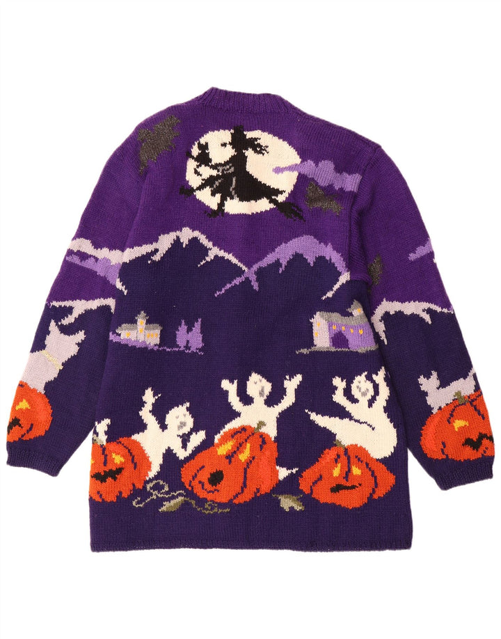 Pulover cardigan grafic pentru femei VINTAGE UK 20 2XL Lână color bloc mov