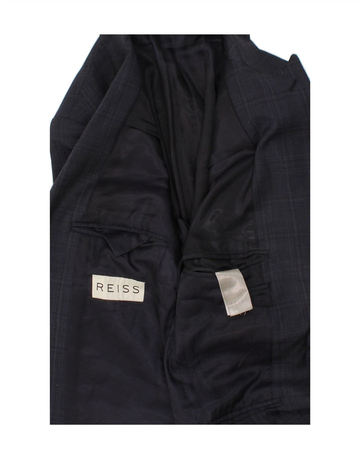 REISS Mens 1 Button Blazer Jacket UK 38 Medium Navy Blue Check Wool Vintage Reiss and Second-Hand Reiss from Messina Hembry 