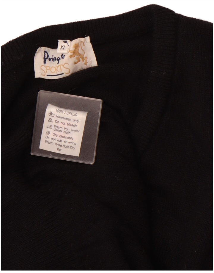 PRINGLE Pulover cu decolteu în V pentru bărbați XL Negru Argyle/Diamond Acrilic