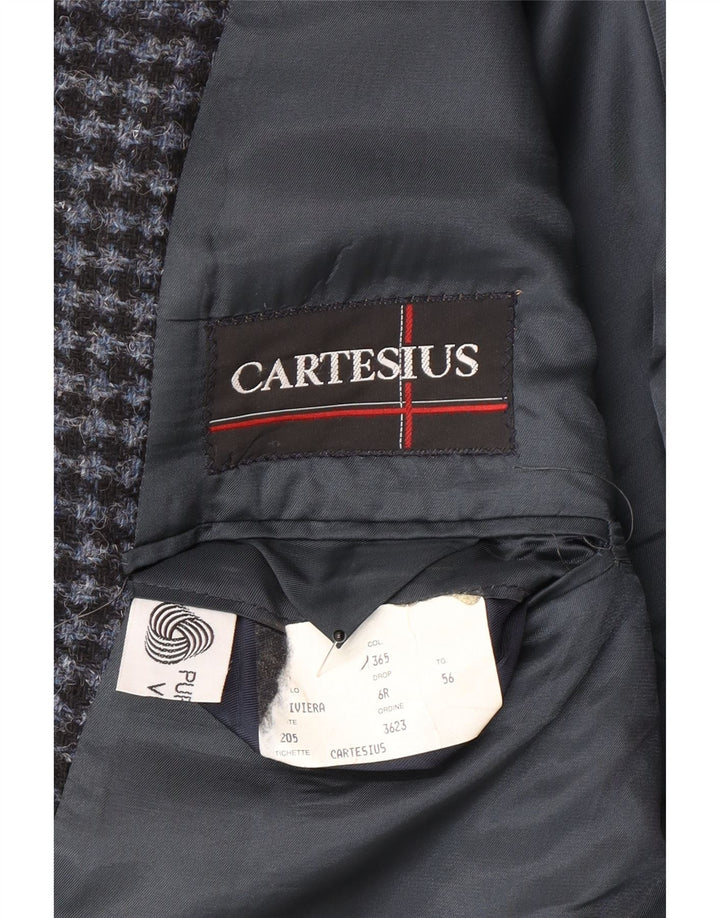 Jachetă vintage pentru bărbați cu 2 nasturi IT 56 3XL Lână virgină cu picior de găin albastru