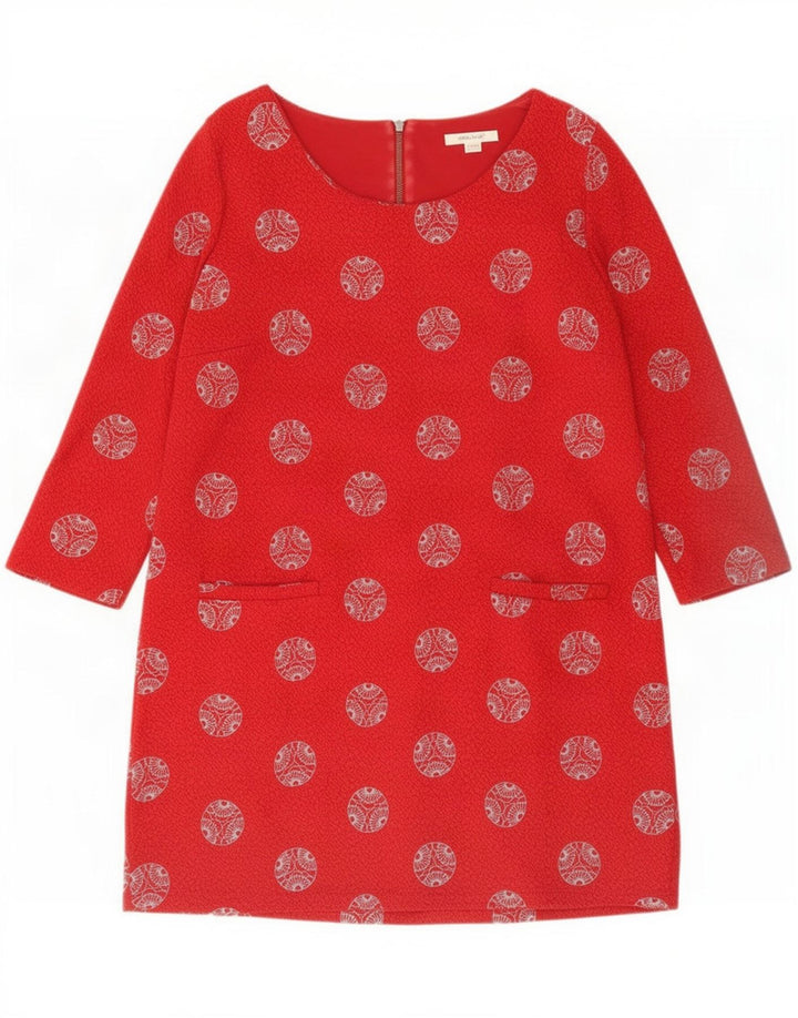 White Stuff Rochie de bază cu mâneci 3/4 pentru femei UK 12 Medium Red Geometric
