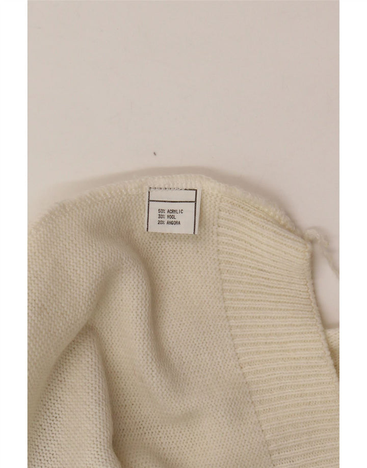 VINTAGE Pulover cu gât țestoasă pentru femei UK 16 Large White Fair Isle