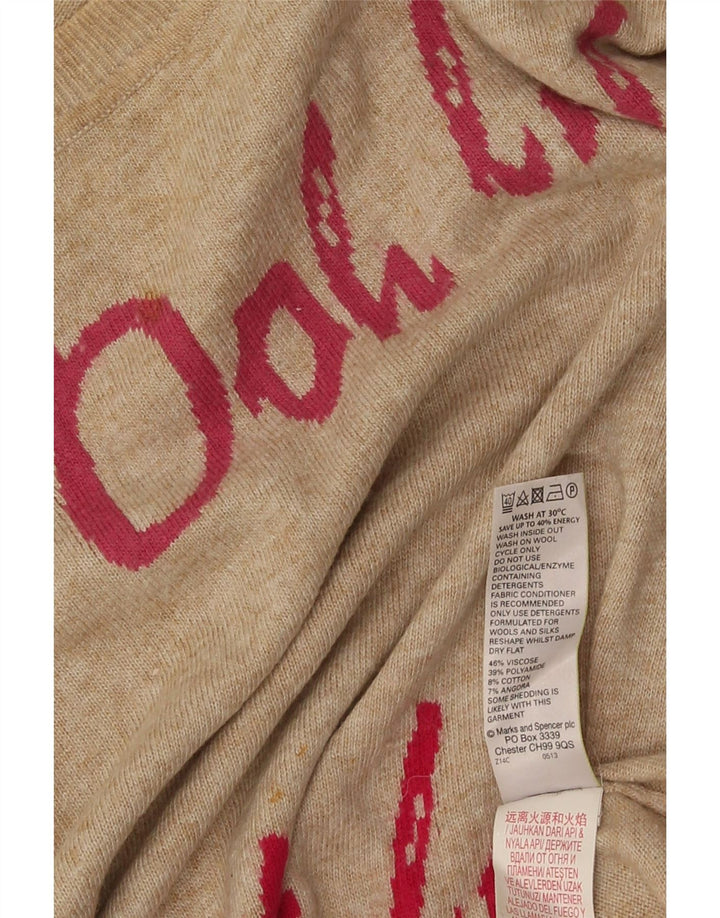 Pulover pentru femei Marks & Spencer, cu grafică, cu gât de barcă, UK 12 Bej mediu