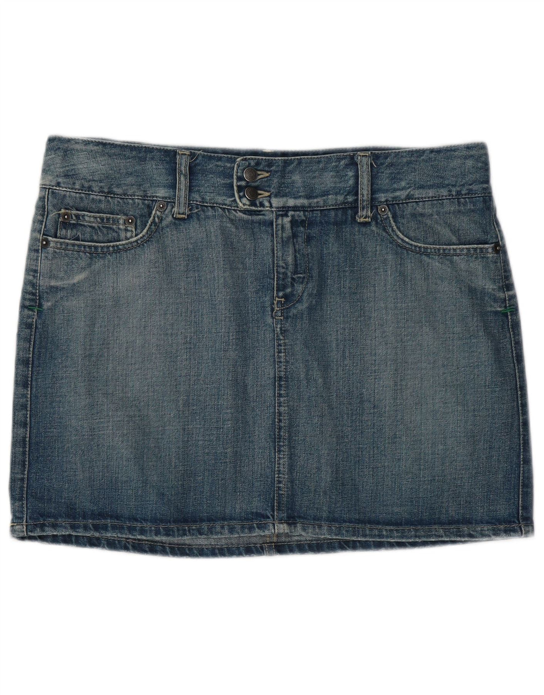 Fusta mini denim Benetton pentru femei cu talie joasa IT 44 Medium W34 Bumbac albastru