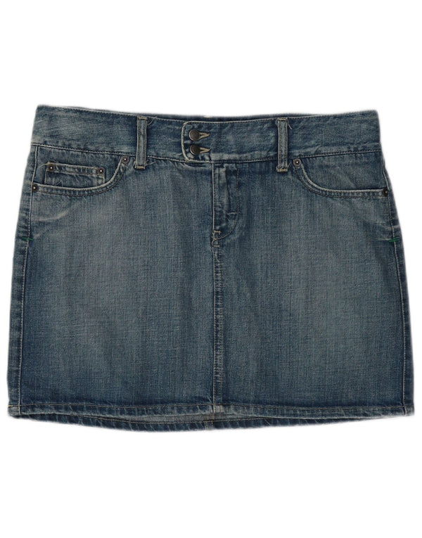 Fusta mini denim Benetton pentru femei cu talie joasa IT 44 Medium W34 Bumbac albastru