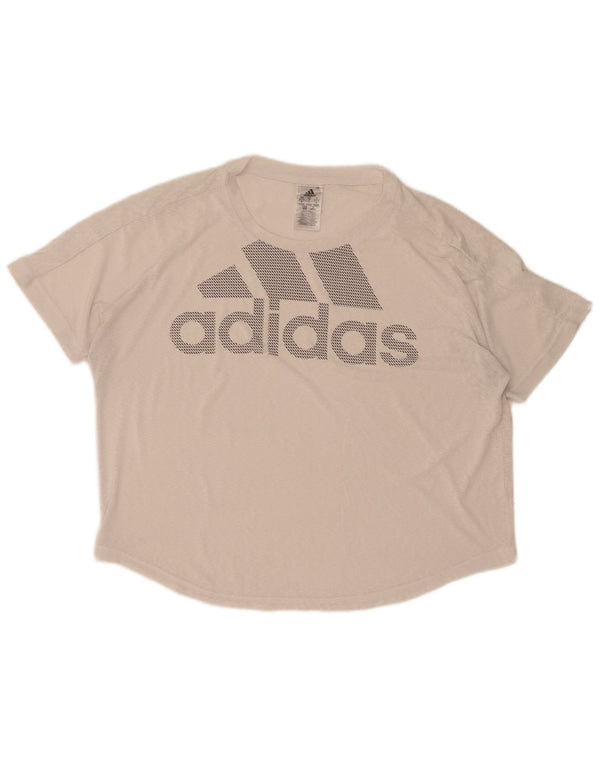 Tricou cu grafic supradimensionat pentru femei Adidas Climalite Top UK 12/14 Medium White