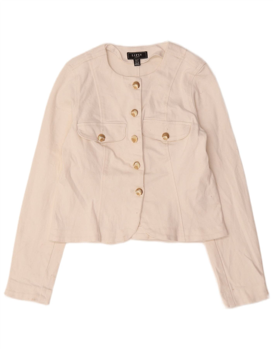 Jachetă pentru femei Lipsy Crop 5 Button Blazer UK 12 Bumbac alb mediu