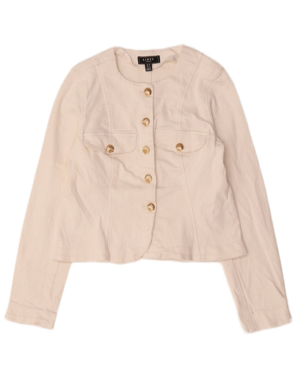 Jachetă pentru femei Lipsy Crop 5 Button Blazer UK 12 Bumbac alb mediu