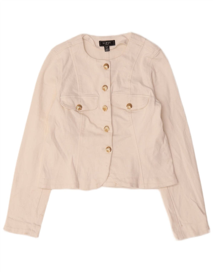 Jachetă pentru femei Lipsy Crop 5 Button Blazer UK 12 Bumbac alb mediu