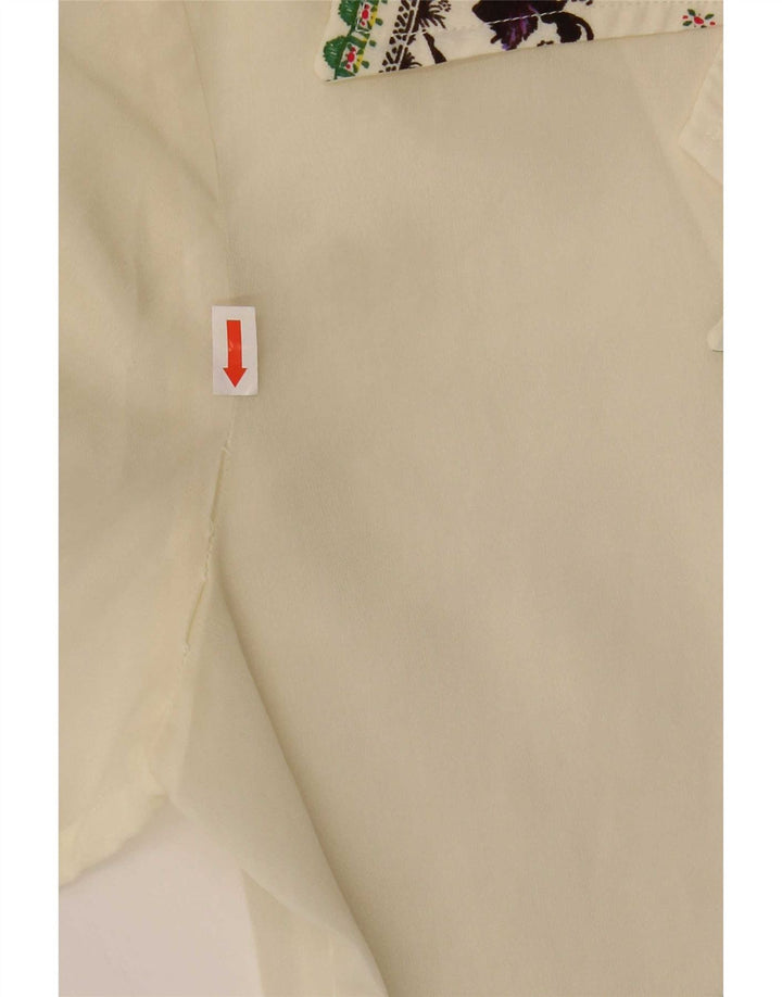 Bluză cămașă transparentă vintage pentru femei IT 44 Medium Off White Floral