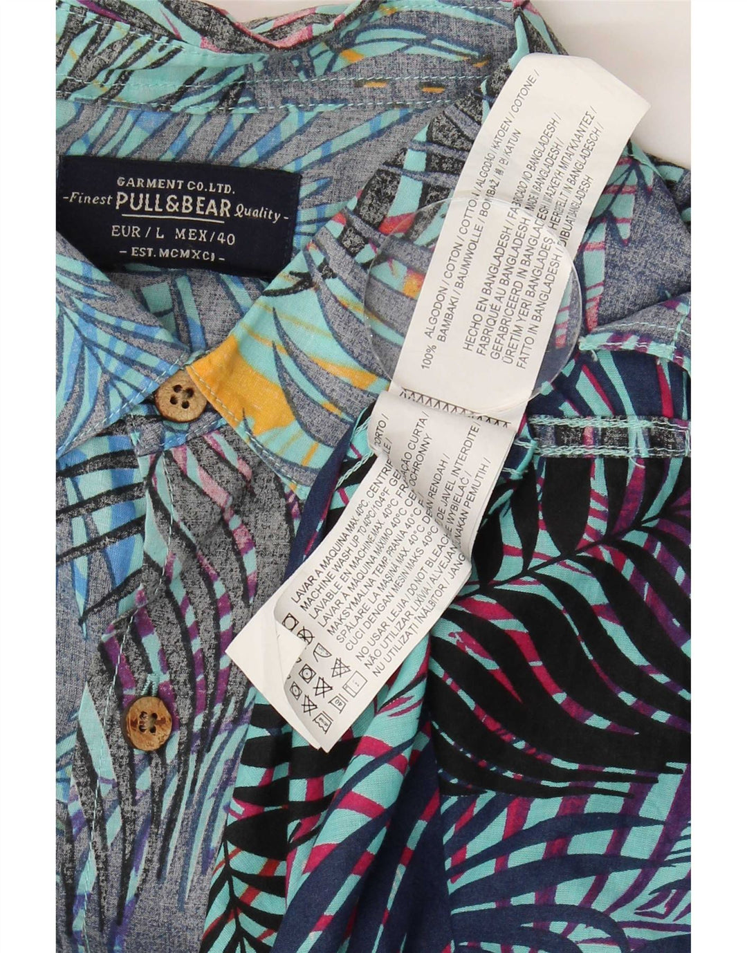 Cămașă cu mânecă scurtă pentru bărbați Pull & Bear, mare, albastră, din bumbac, hawaian