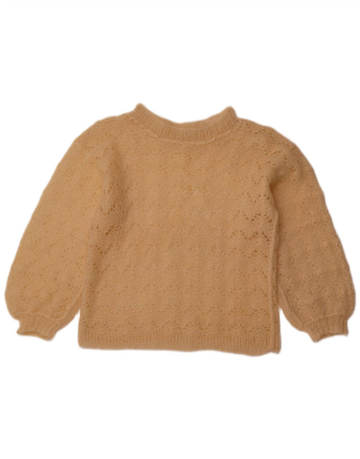 VINTAGE Pulover de damă crop cu gât barcă UK 12 Bej mediu