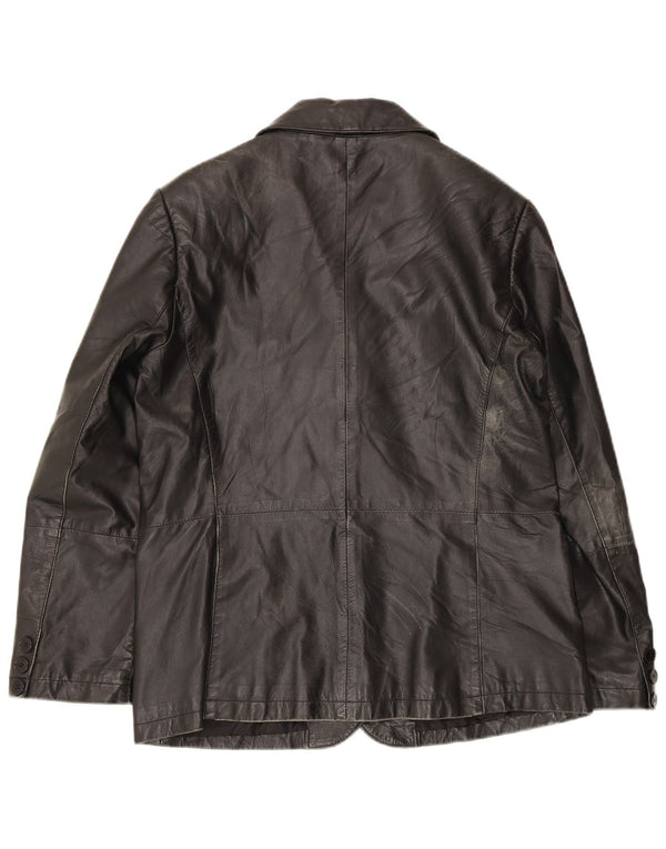 Jachetă vintage din piele cu 3 nasturi pentru femei UK 14 Medium Black Leather