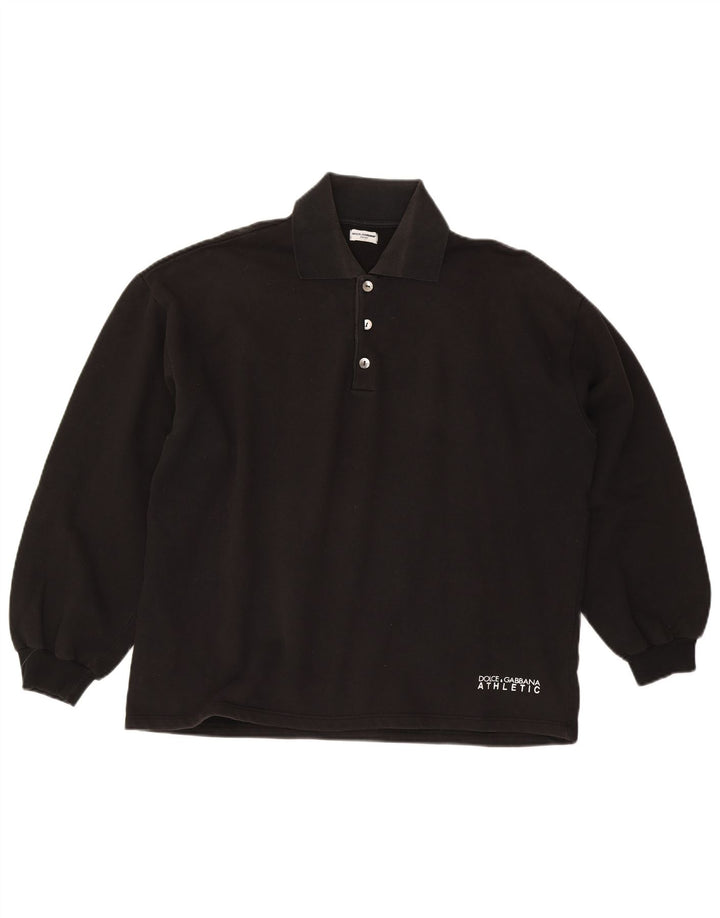 DOLCE & GABBANA Mens Long Sleeve Polo Shirt XL Black Cotton