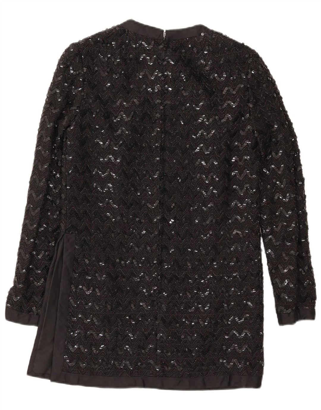 Top cu tunică cu paiete cu mânecă lungă pentru femei vintage UK 10 Chevron negru mic