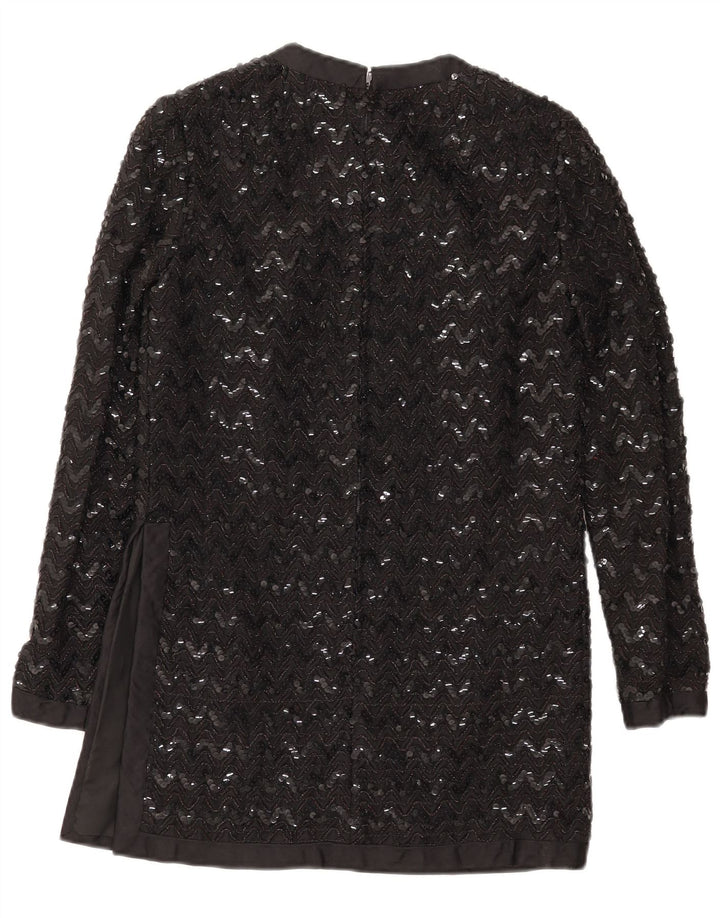 Top cu tunică cu paiete cu mânecă lungă pentru femei vintage UK 10 Chevron negru mic