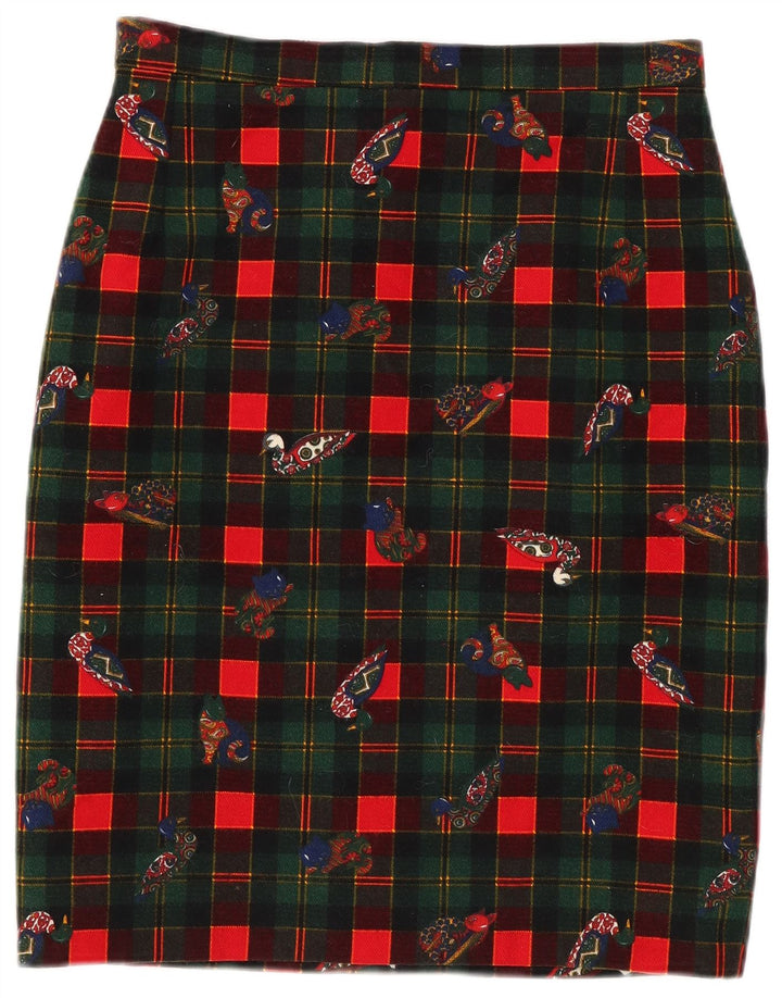 Fusta creion cu grafică vintage pentru femei W26 Small Green Check