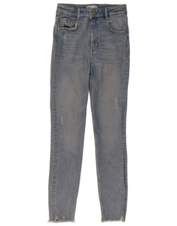 Blugi skinny distressed pentru femei Zara EU 36 XS W26 L26 Bumbac albastru