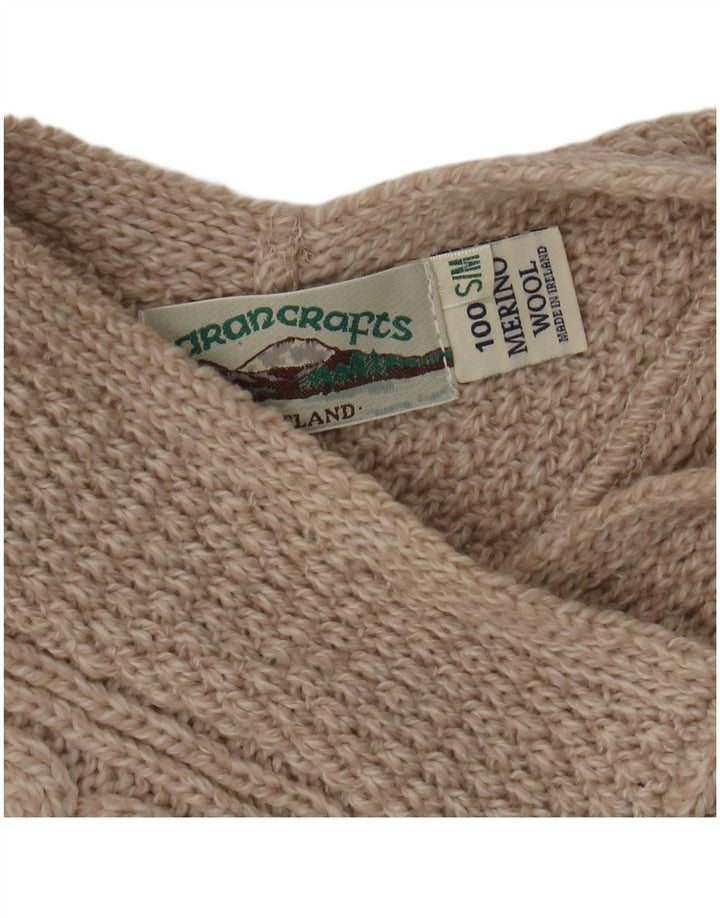 Pulover poncho supradimensionat pentru femei Aran Crafts UK 10 mic, bej, lână merinos