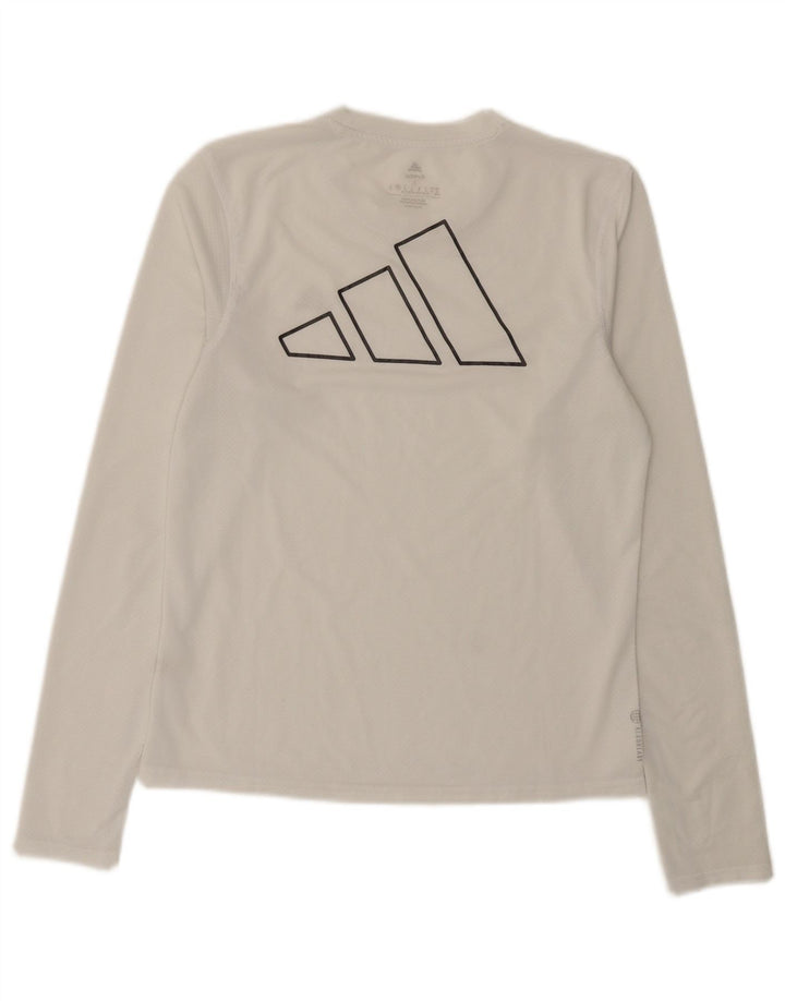 Tricou cu mânecă lungă pentru femei Adidas, cu grafică, UK 8/10, poliester alb mic