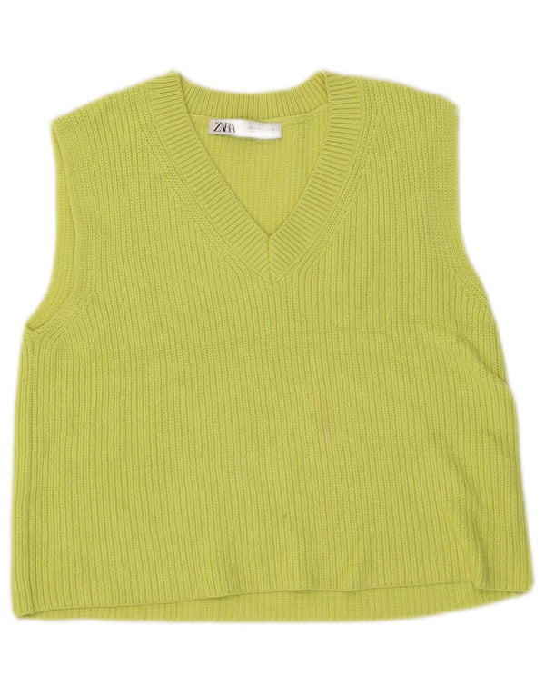 Zara femei Crop Vest Tank Top UK 10 Bumbac verde mic