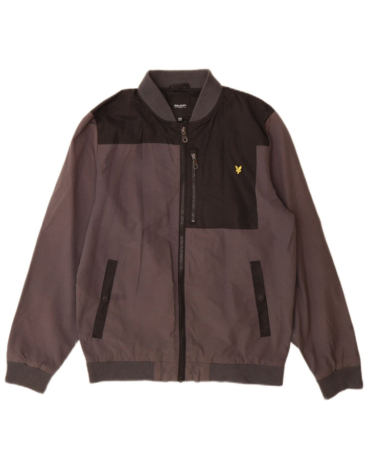 Jachetă bomber pentru băieți Lyle & Scott, 14-15 ani, gri din bumbac color bloc