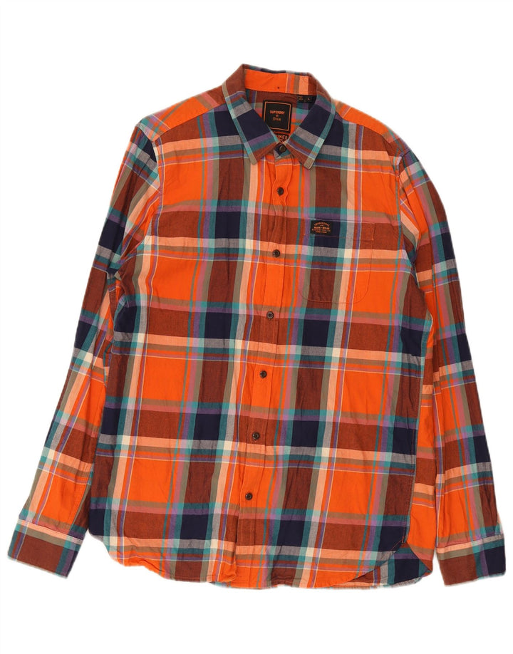 Cămașă de flanel pentru bărbați Superdry, bumbac carouri portocaliu mare