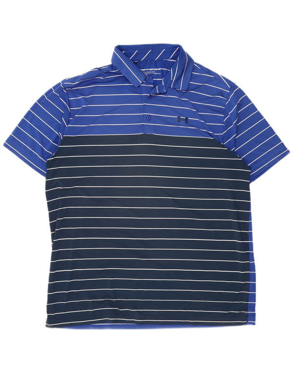 Tricou polo Under Armour pentru bărbați Heat Gear 2XL, poliester cu dungi bleumarin