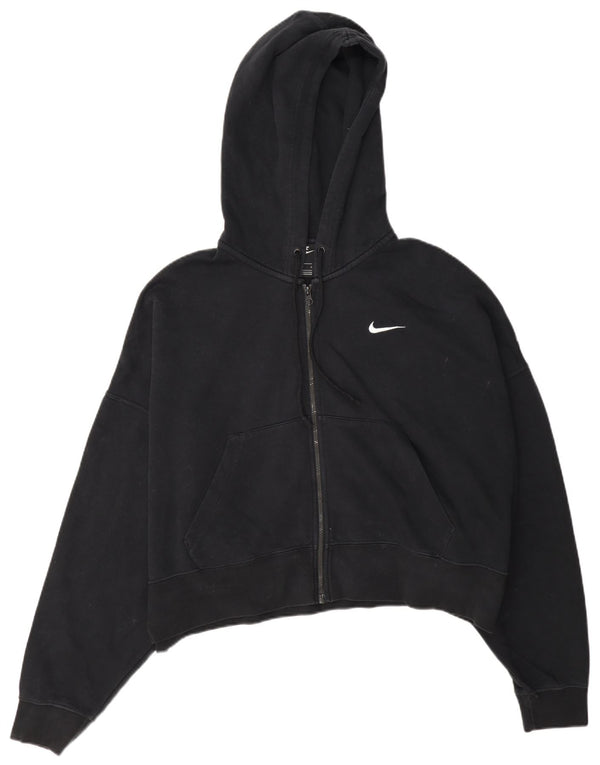 Pulover Nike Crop Oversized Zip Hoodie pentru femei UK 16, mare, negru, bumbac