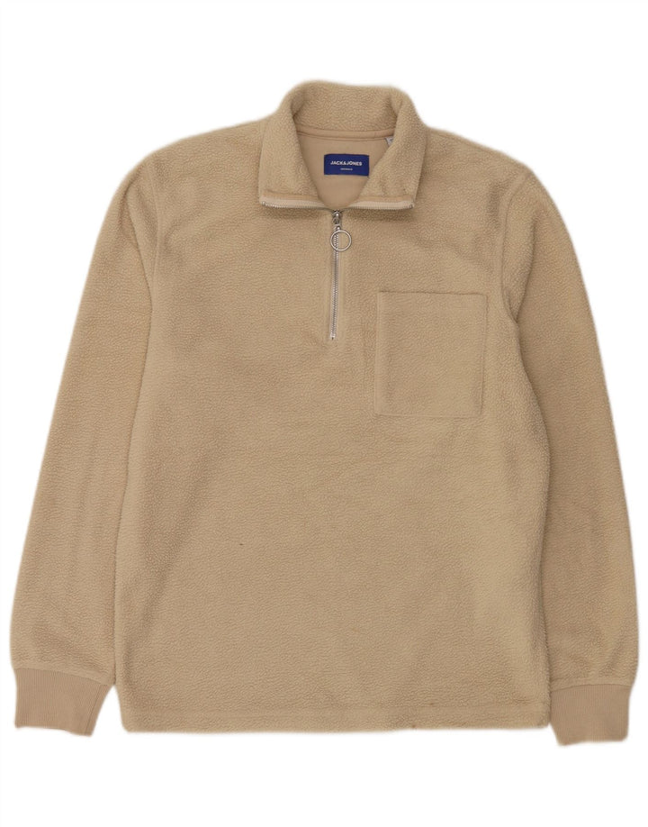 Pulover Jack & Jones pentru bărbați, cu fermoar și gât, poliester, bej mediu