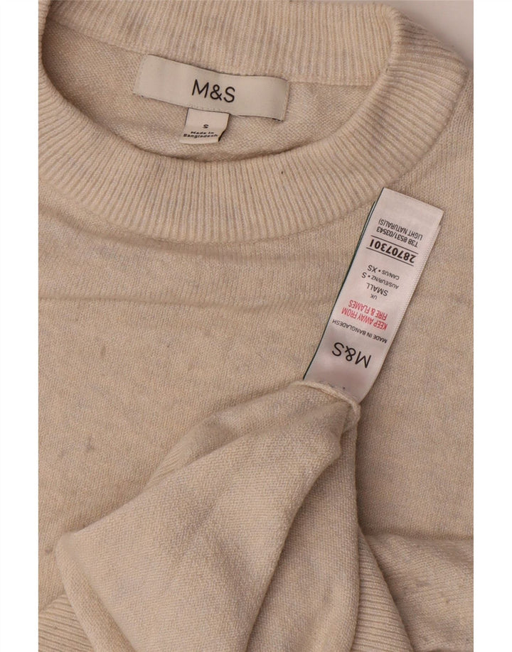 Pulover pentru femei Marks & Spencer cu decolteu rotund din poliester mic, bej, UK 10