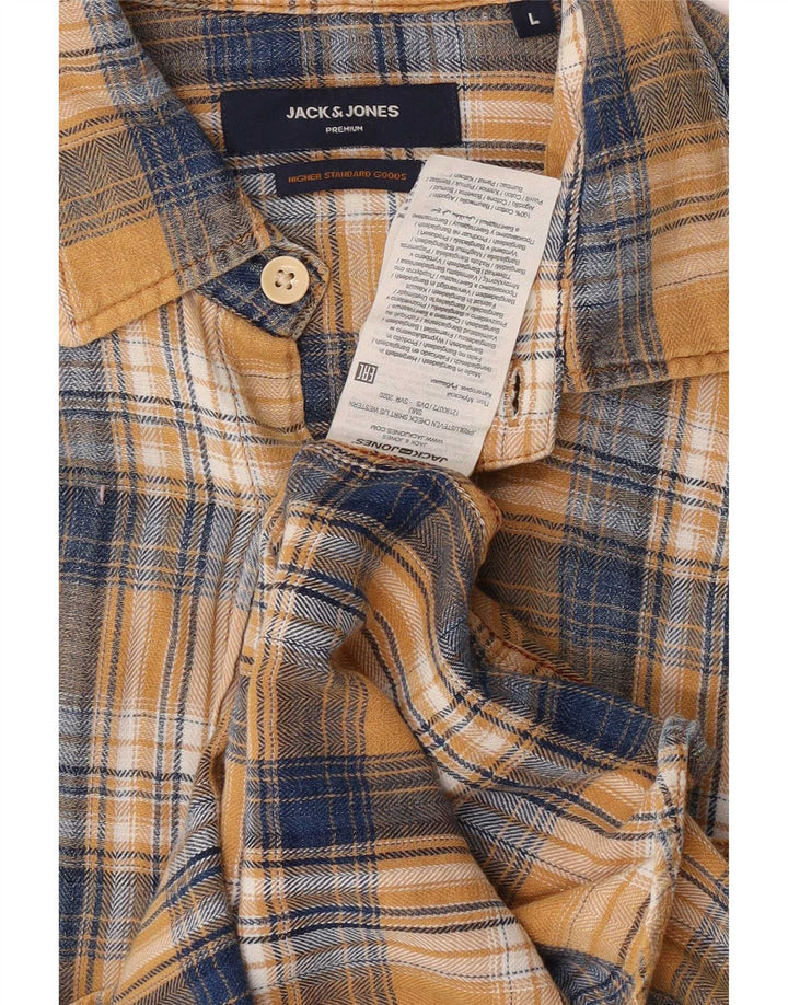 Cămașă de flanel Jack & Jones pentru bărbați, bumbac cu carouri galbene mari