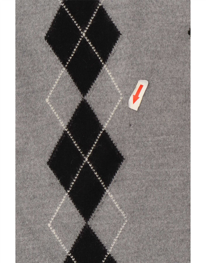 Pulover vintage pentru femei cu gât rulat UK 14 Medium Gri Argyle/Diamond