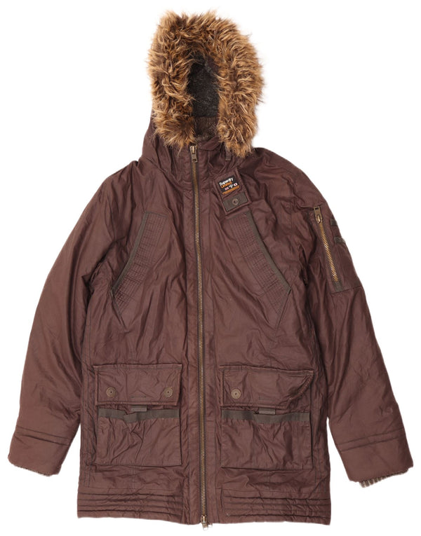 Jachetă parka Superdry pentru bărbați, cu glugă, cu formă regulată, 2XL, bumbac maro