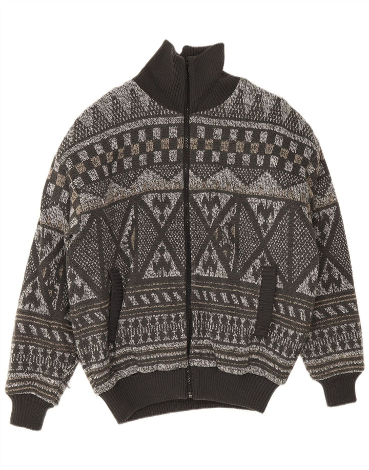 Jachetă Bomber Vintage pentru bărbați din tricot IT 52 XL Gri Fair Isle Poliacrilic