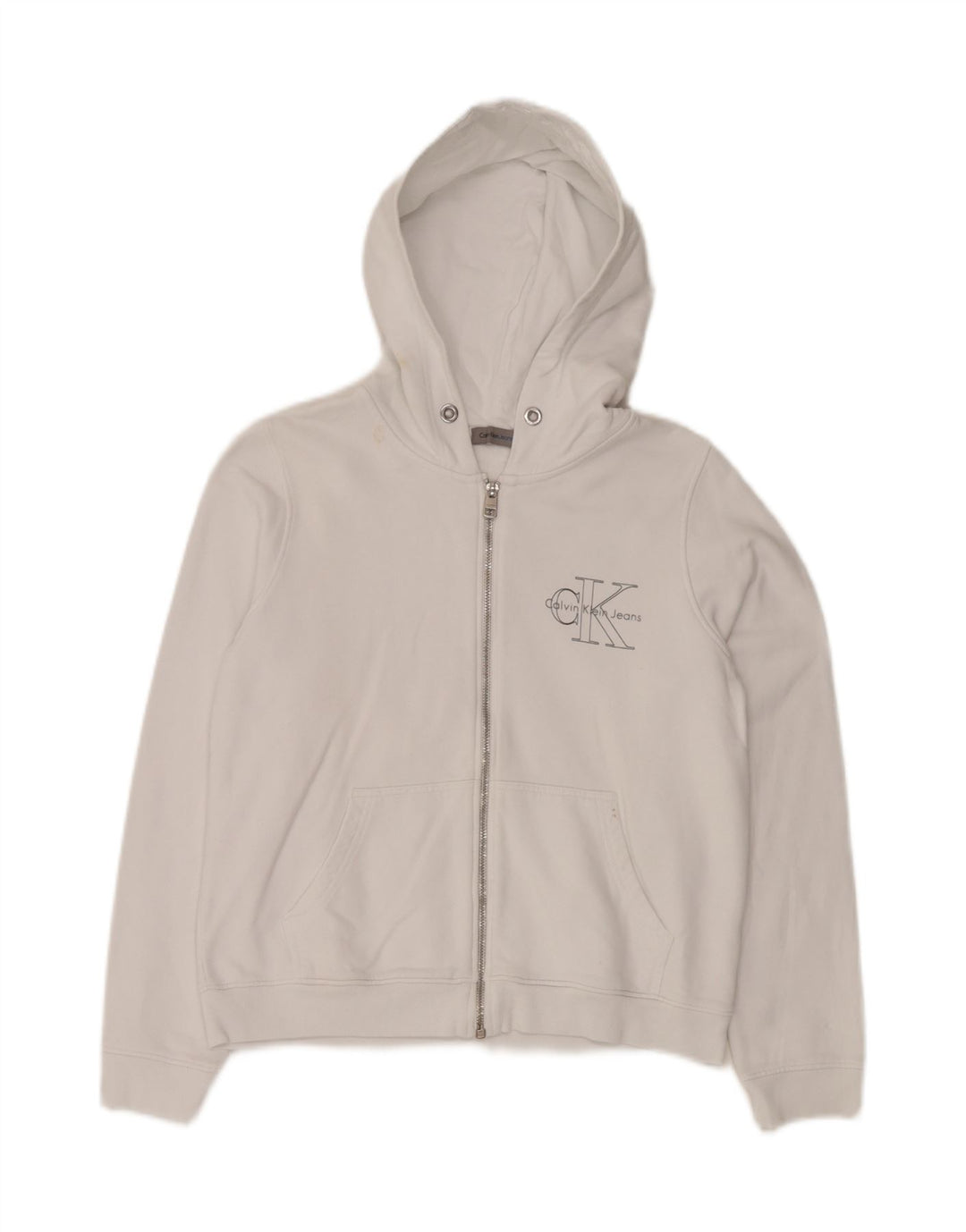 CALVIN KLEIN JEANS Pulover cu capota cu fermoar cu grafic pentru femei UK 10 Small White