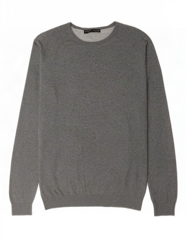 Pulover pentru bărbați Zara, cu gât crew, XL, bumbac gri