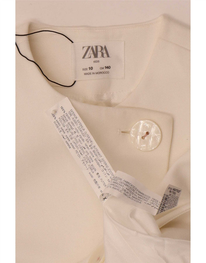 Sacou Blazer Fete 2 Nasturi Zara 9-10 Ani Bumbac Alb