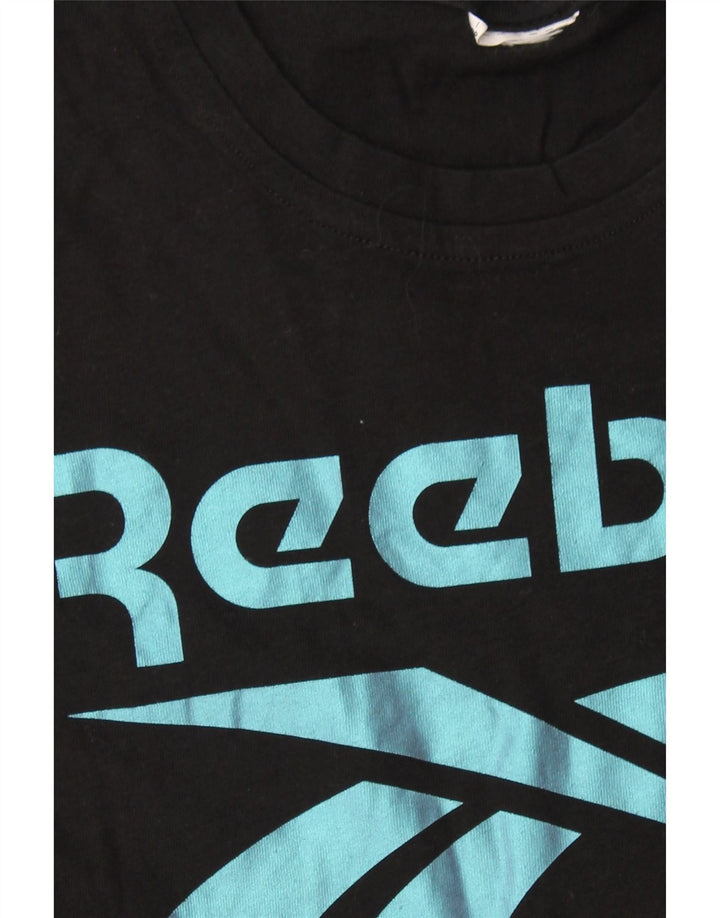 REEBOK Womens Graphic T-Shirt Top UK 12 Medium Black Vintage Reebok and Second-Hand Reebok from Messina Hembry 