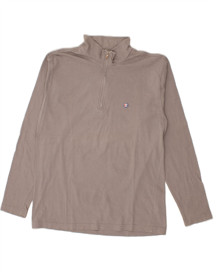 CHAMPION Mens Rochester Zip Neck Top Long Sleeve Large Grey Cotton Vintage Champion and Second-Hand Champion from Messina Hembry 