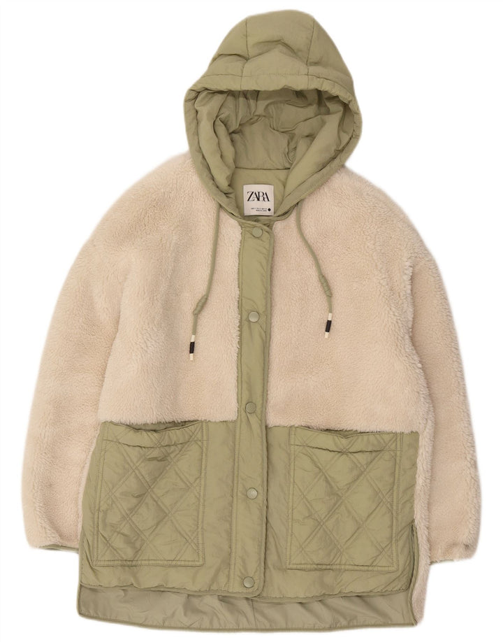 Jachetă de vânt cu glugă supradimensionată pentru femei Zara UK 10 Small Off White