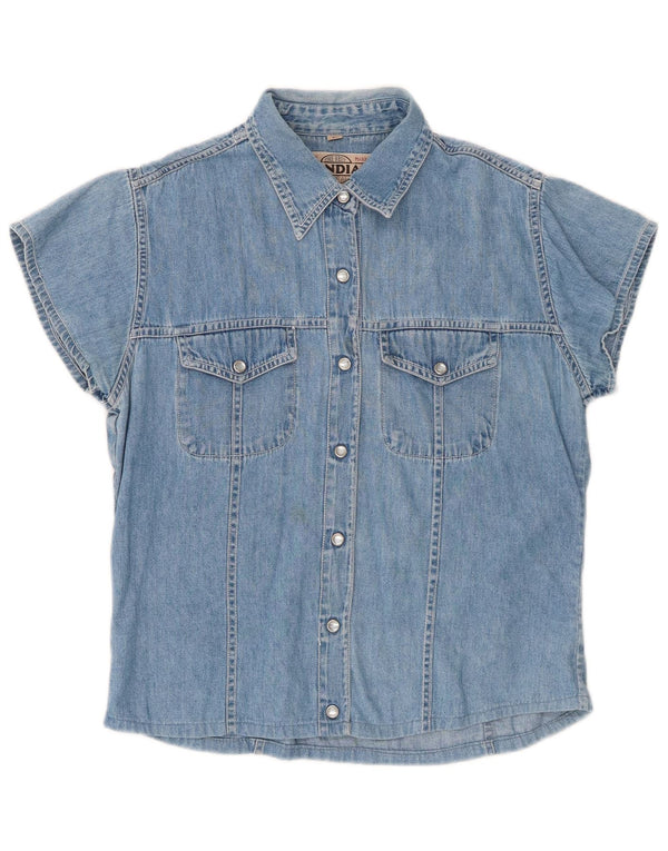 Cămașă Mondial pentru femei cu mânecă scurtă din denim UK 14 Large Blue