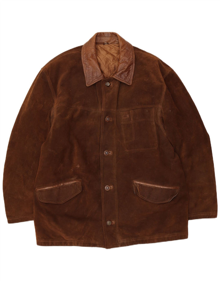 Jachetă vintage pentru bărbați din piele intoarsa IT 54 2XL din piele maro