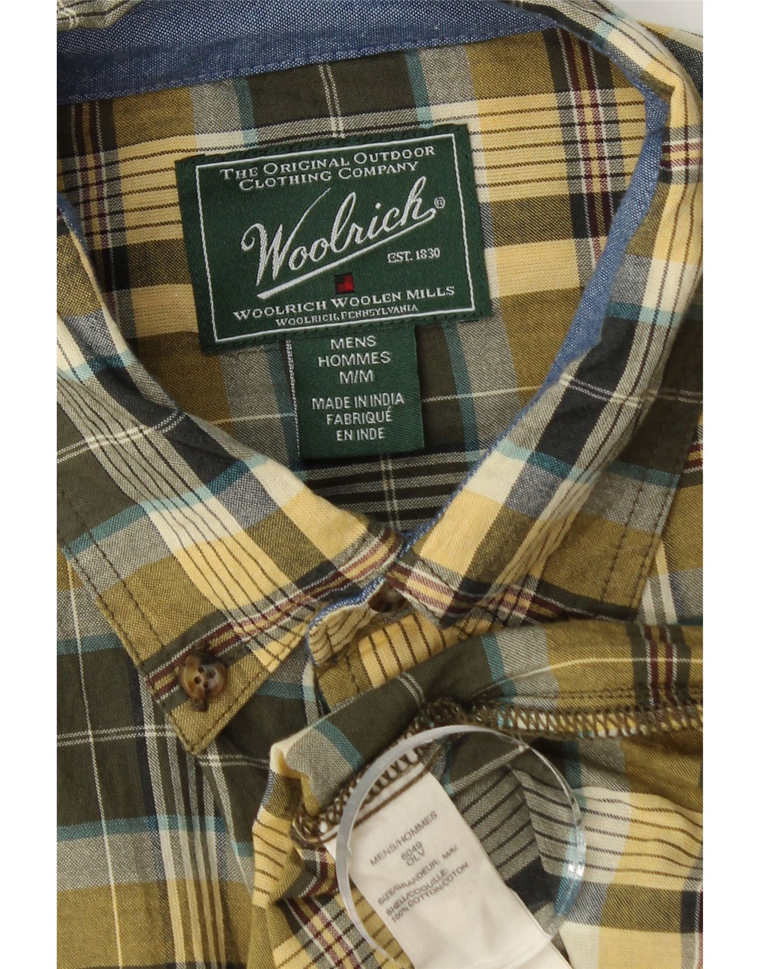 Cămașă cu mânecă scurtă pentru bărbați Woolrich, bumbac cu carouri medie kaki