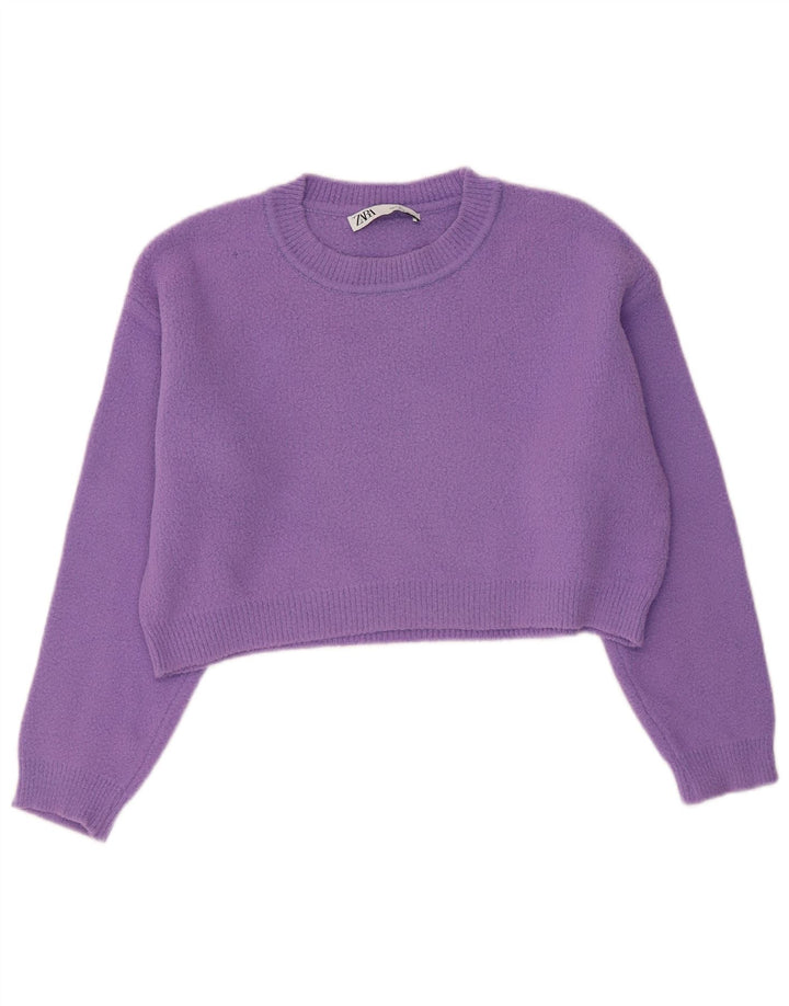 Pulover ZARA pentru damă, crop supradimensionat, cu decolteu, mic, violet
